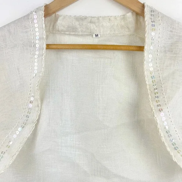 Coquette Womens M Sequin Trim Bolero Jacket Fairy Shrug Cream Angelic - Picture 4 of 9